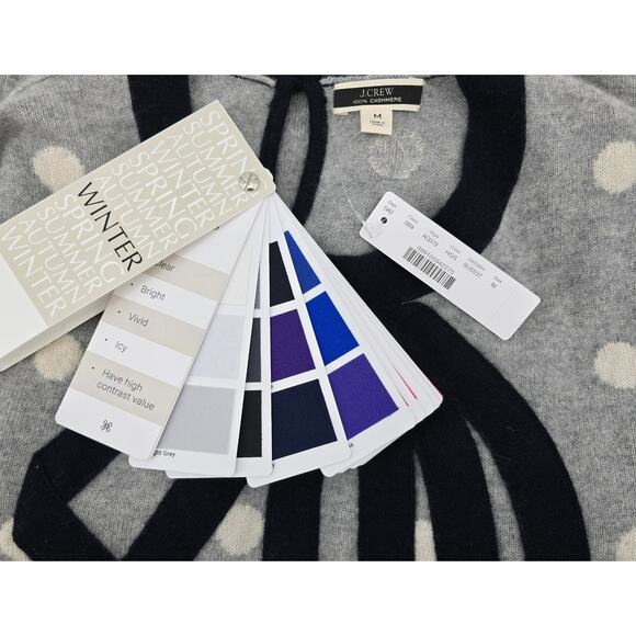 J.Crew 100% Cashmere Twee Whimsical Bow Tie Sweater Gray Polka Dot Size M - Picture 5 of 6